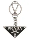 Prada Two-tone Leather And Metal Keychain In Black