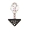 Prada Two-tone Leather And Metal Keychain In Black