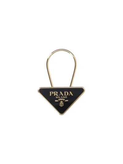 Prada Logo Keyring In Gold