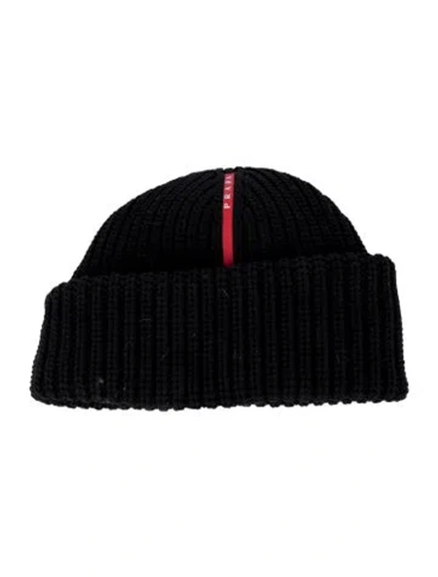 Pre-owned Prada Logo Knit Beanie Hat In Black