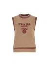Prada Logo Wool And Cashmere Sweater Vest In Brown