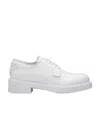 Prada Logo Lace Derby Shoes In White