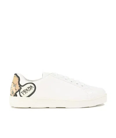Prada Logo Lace Up Casual Sports Shoes In White