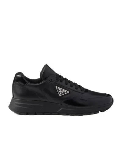 Prada Autry White Leather Medalist Sneakers In Black