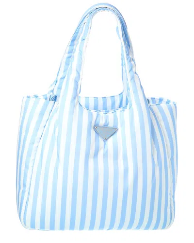 Prada Logo Large Tessuto Tote In Blue