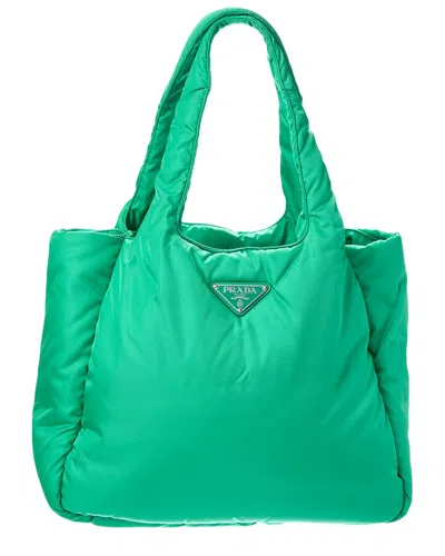 Prada Logo Large Tessuto Tote In Green