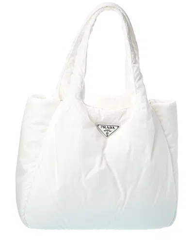 Prada Logo Large Tessuto Tote In White