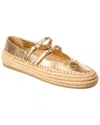 Prada Logo Leather & Raffia Ballereina Flats In Gold