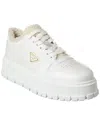 Prada Logo Leather & Shearling Platform Sneaker In White