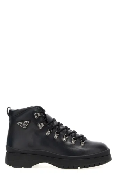 PRADA PRADA LOGO LEATHER ANKLE BOOTS
