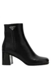 Prada Black Leather Booties For Women In Black