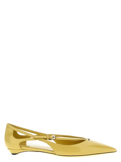Prada Women Logo Leather Ballet Flats In Yellow