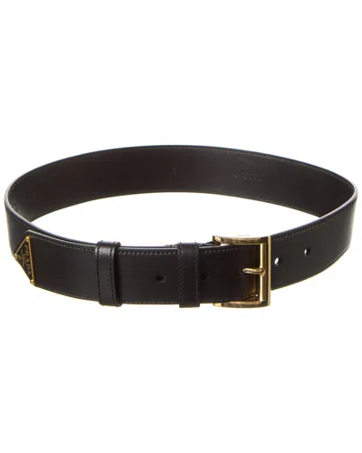 Prada Logo Leather Belt In Metallic