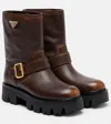 Prada Leather Booties Featuring Chunky Sole In Brown