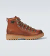 Prada Logo Leather Lace-up Boots In Braun