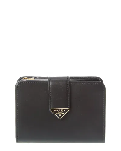 Prada Logo Leather Card Case In Black