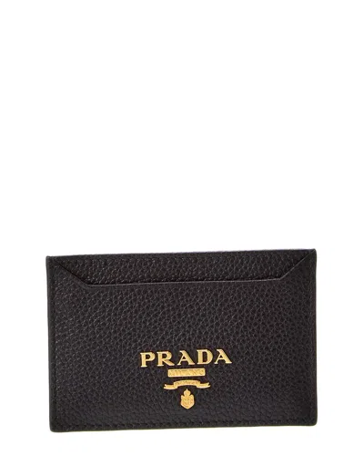 Prada Logo Leather Card Case In Black
