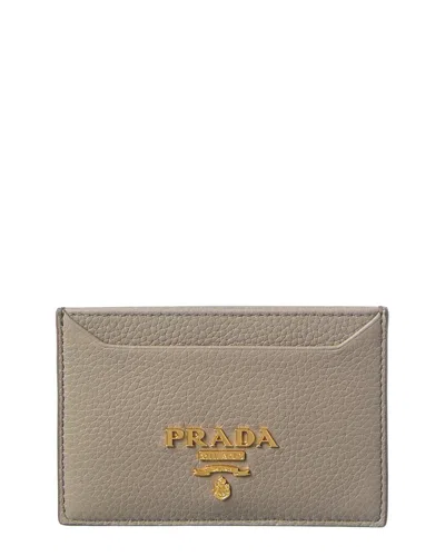 Prada Logo Leather Card Case In Grey