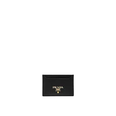 Prada Logo Leather Card Holder In Black