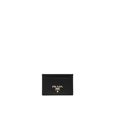 Prada Logo Leather Card Holder In Black