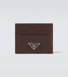 Prada Logo Leather Card Holder In Brown
