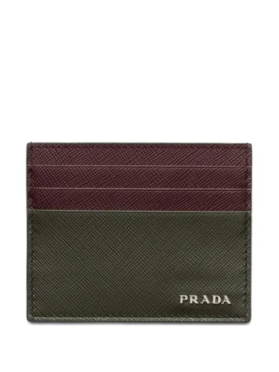 Prada Logo Leather Card Holder In Green