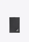 Prada Mens Black Logo-plaque Leather Bifold Wallet