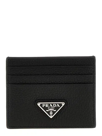 Prada Logo Leather Cardholder Wallets And Card Holders Black