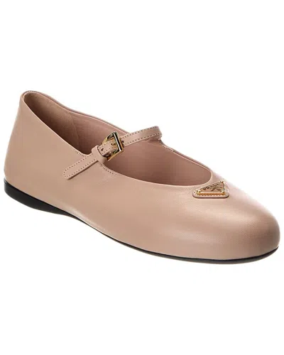 Prada Logo Leather Flat In Pink