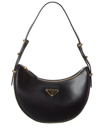 Prada Logo Leather Hobo Bag In Black