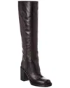 Prada Logo Leather Knee-high Boot In Black