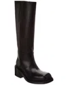 Prada Leather Knee-high Boots With Low Block Heel In Black