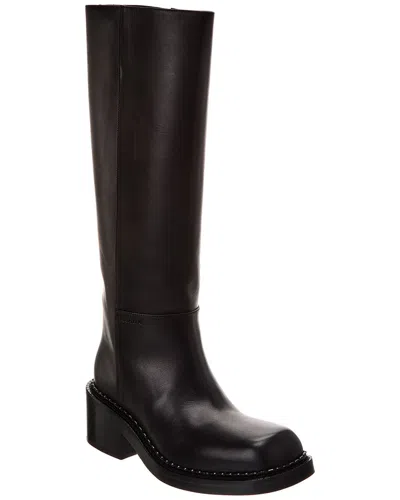 Prada Logo Leather Knee-high Boot In Black