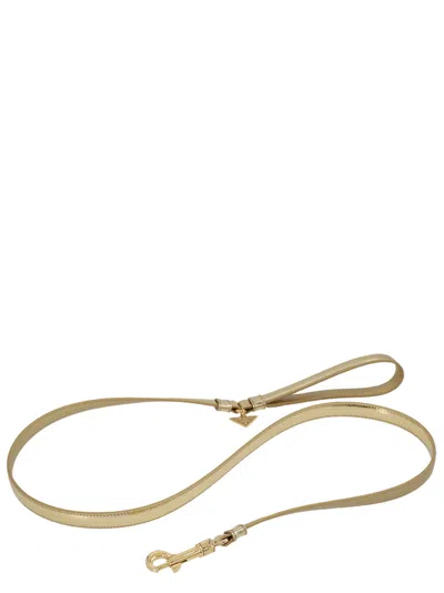Prada Logo Leather Leash Pets Accesories Gold