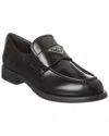 Prada Leather Loafers With Decorative Buckle And Round Toe In Black