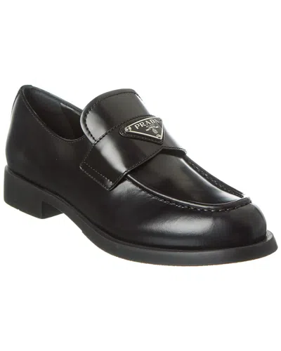 Prada Logo Patent Leather Loafers In Nero