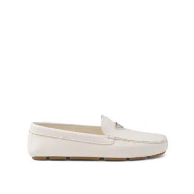 Prada Logo Leather Loafers In Black