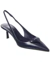 Prada Logo Leather Pointy-toe Slingback Pump In Black
