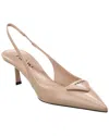 Prada Logo Leather Pointy-toe Slingback Pump In Beige