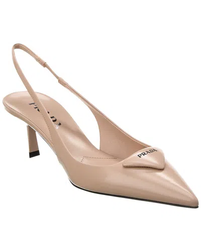 Prada Logo Leather Pointy-toe Slingback Pump In Pink