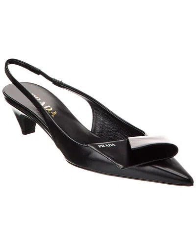 PRADA PRADA LOGO LEATHER POINTY-TOE SLINGBACK PUMP