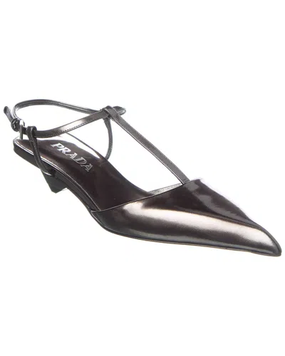 Prada Logo Leather Pointy-toe Slingback Pump In Multi