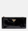 Prada Zip Soft Lux Leather Pouch Bag In Black