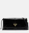 Prada Logo Leather Pouch With Strap In Black