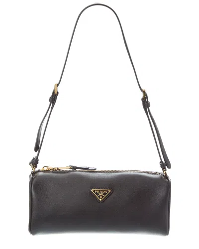 Prada Logo Leather Pouchette In Black