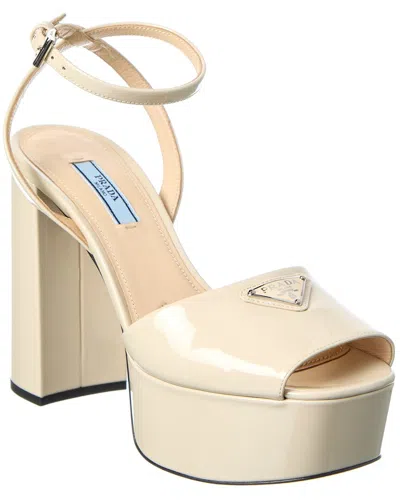 Prada Logo Leather Pump In Neutral