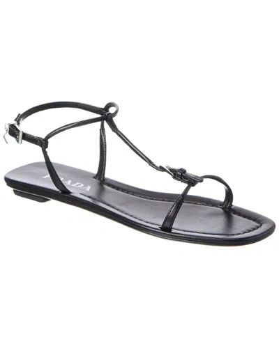 Prada Logo Leather Sandal In Black