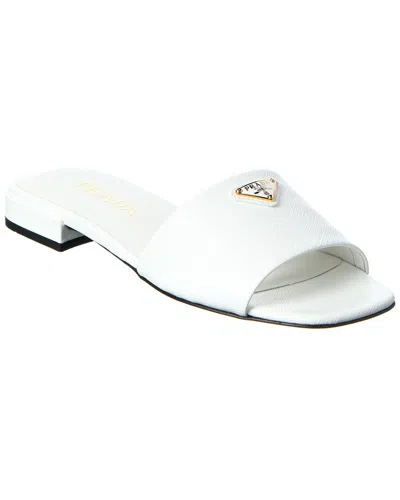 Prada Logo Leather Sandal In White