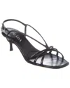 Prada Capretto Strappy Leather Sandals With Triangle Logo Charm In Black
