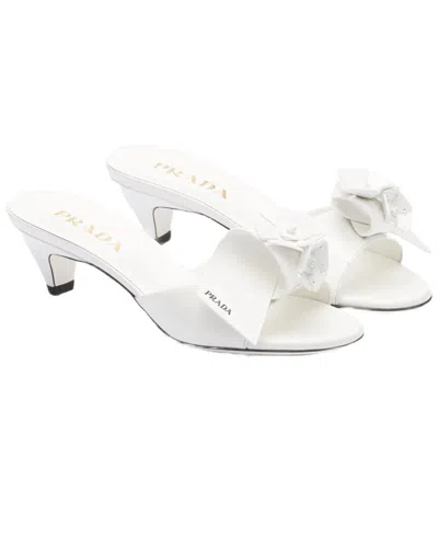 Prada Logo Leather Sandal In White